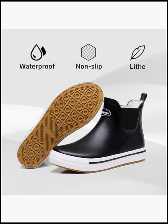 Men\'s Ankle Rain Boots Waterproof Rubber Slip-On Comfortable Lightweight